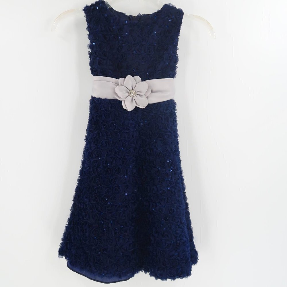 Girls Rare Editions Blue Sparkly Flower Detail Party Dress 6X